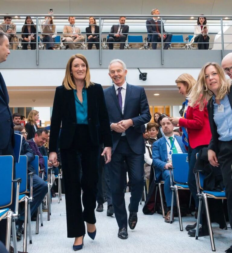 Metsola’s Absurd Alliance: Cozying Up to War Architect Tony Blair in a Dystopian European Parliament Spectacle